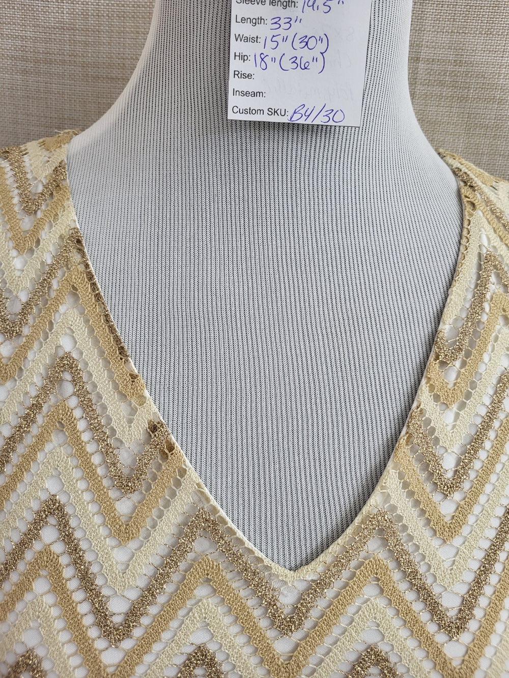 LILLY PULITZER Gold Neutral Crochet Knit Chevron Sheath Dress Metallic Size XS - Picture 7 of 12